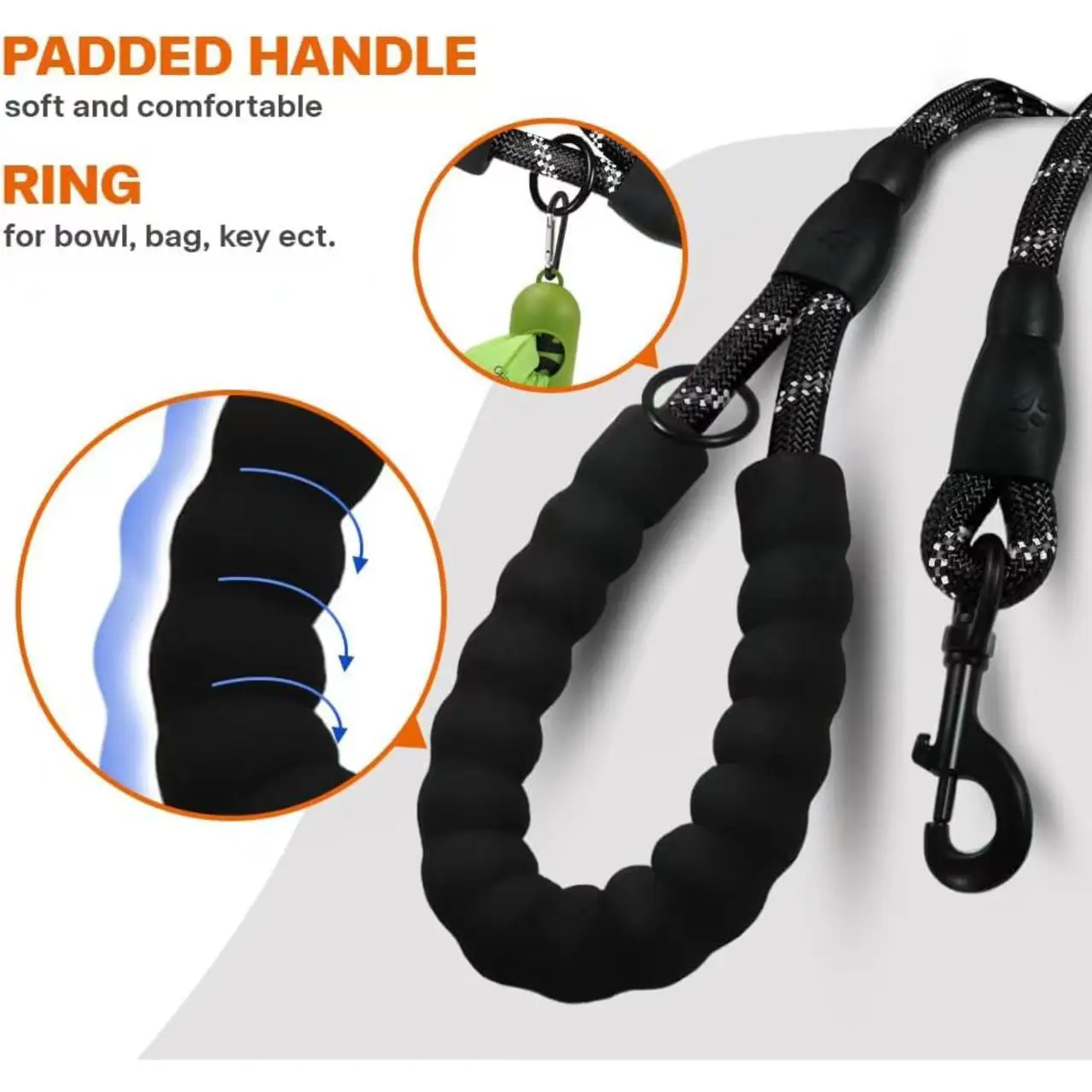 Durable, stylish, reflective woven nylon lace pet leash, multiple colors, comfortable foam handle, safe