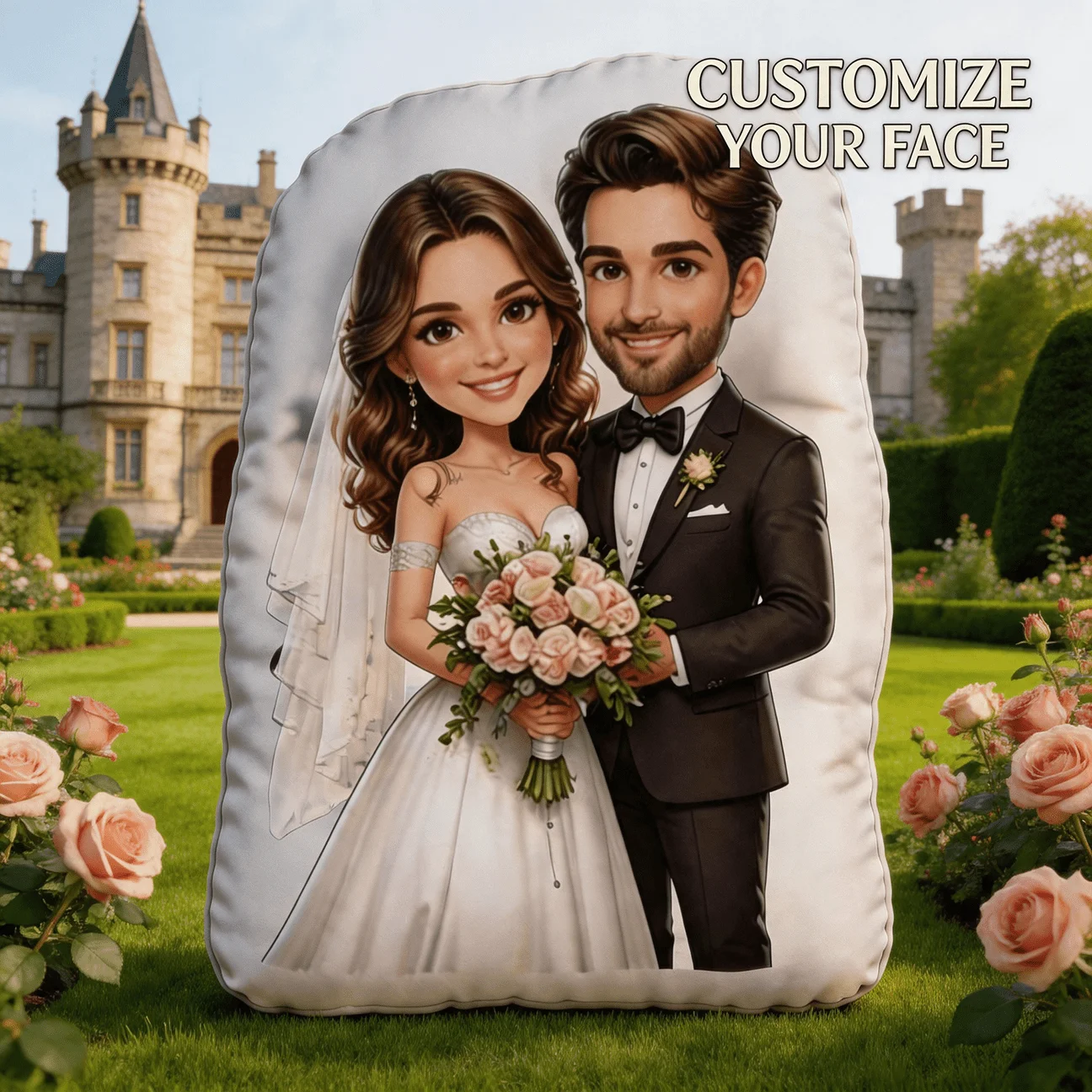Custom Personalized Couple Photo Shaped Pillow, Wedding Bride And Groom Cartoon Style Decorative Cushion, Unique Home Decor Acce