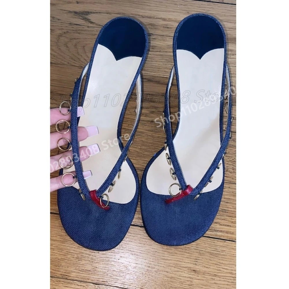 

Deep Blue Metal Round Rings Slippers Summer Flop Flips Sexy Stiletto High Heel Fashion Women Shoes 2025 New Zapatos Para Mujere