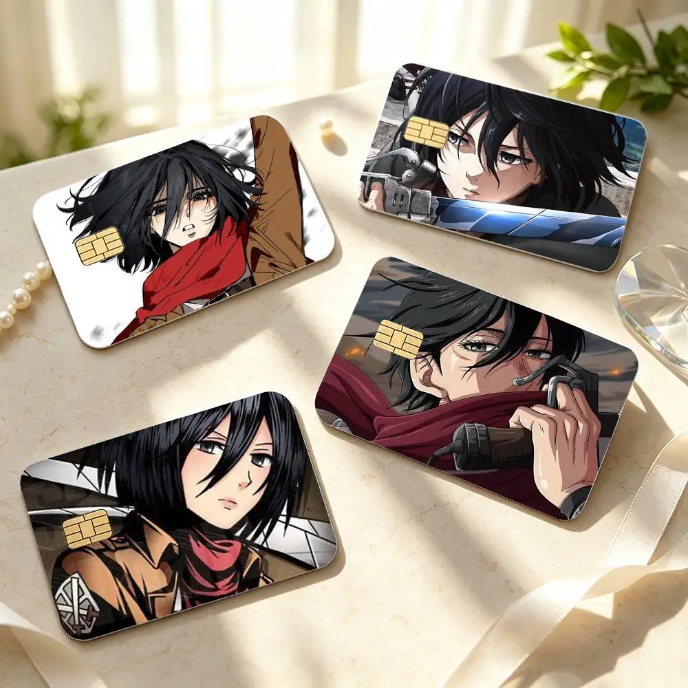 Mikasa Ackerman Attack on Titan  HD Waterproof Credit Card Stickers Silicone Decals For Chip Game Cards Gift