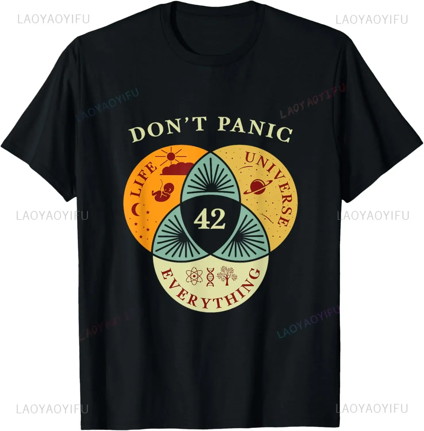 

42 Life Universe Everything Venn Diagram Graphic Tee Funny Science Fiction T Shirt Soft Breathable Cotton Short Sleeve Top