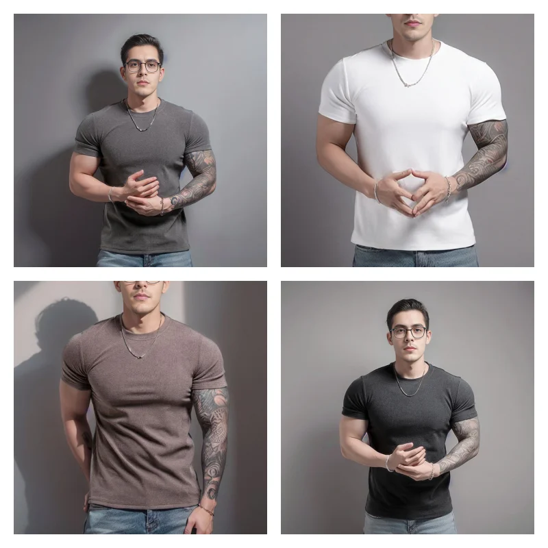 Summer Men Short Sleeve Cotton t-Shirts Half High Collar t Shirt Man Sport Running Tee Shirts Slim Casual Gym Tops Man Clothes