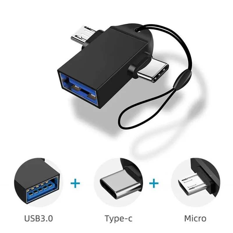 2-in-1 Type C Micro USB 3.0 OTG Adapter Converter for Samsung Xiaomi Android Phone Tablet U Disk Card Reader USBC with Key Chain