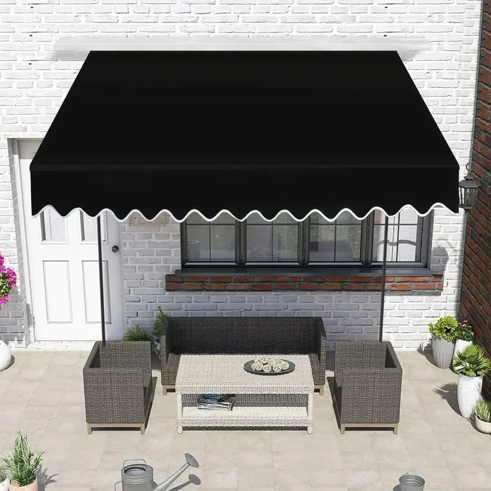 Manual Retractable Awning  118” Non-Screw Outdoor Sun Shade  Adjustable Shade Cover with UV Protection Awning