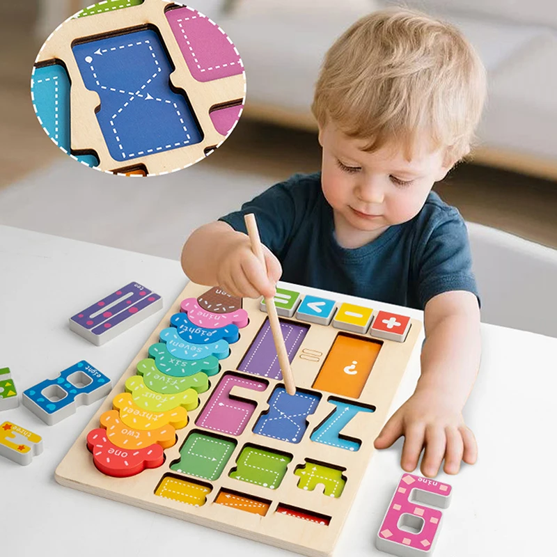 Blocos digitais educacionais de madeira, quebra-cabeças criativos, brinquedos de empilhamento, reconhecimento de números de cores, presente montessori