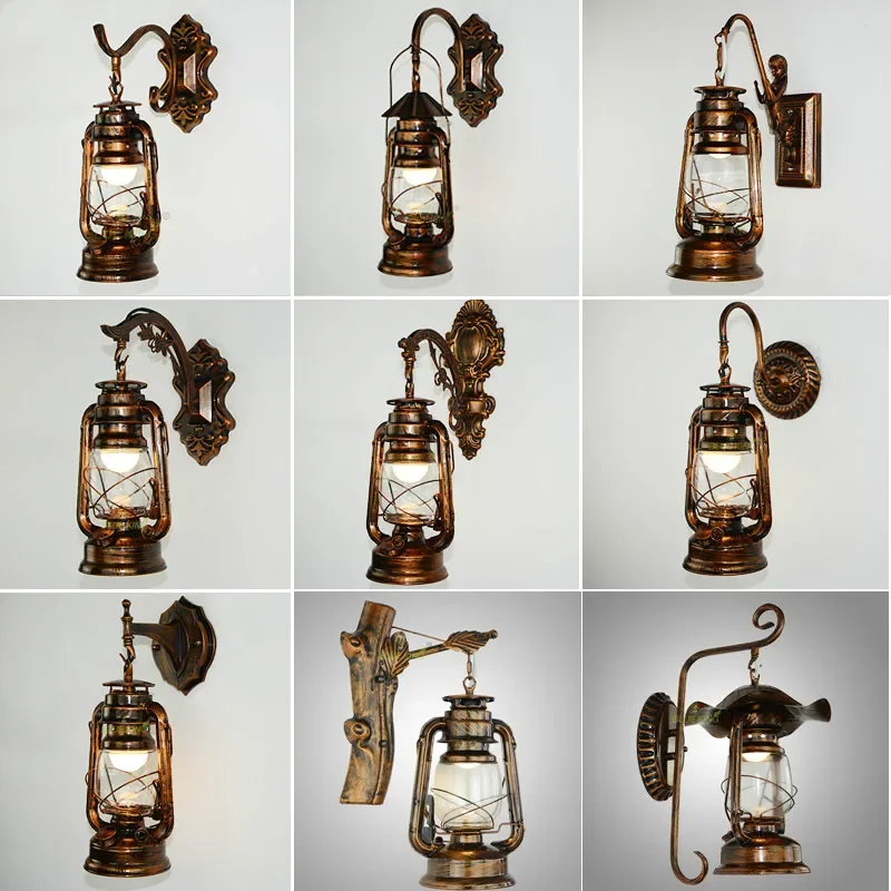 

Retro Vintage wall lamp bedroom bedside wall sconce Wrought Iron glass restaurant bar aisle light fixture