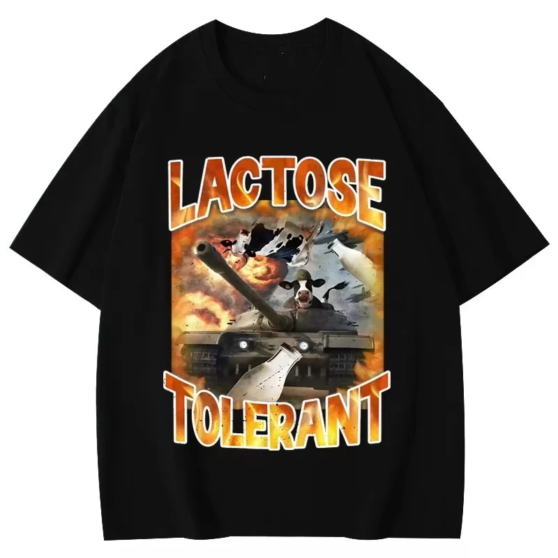 

Lactose Tolerance Fun, винтажная футболка с мемами, футболка с молочным сыром, футболка для тренировок в тренажерном зале, лето 2025, мужская и женская модная хлопковая футболка