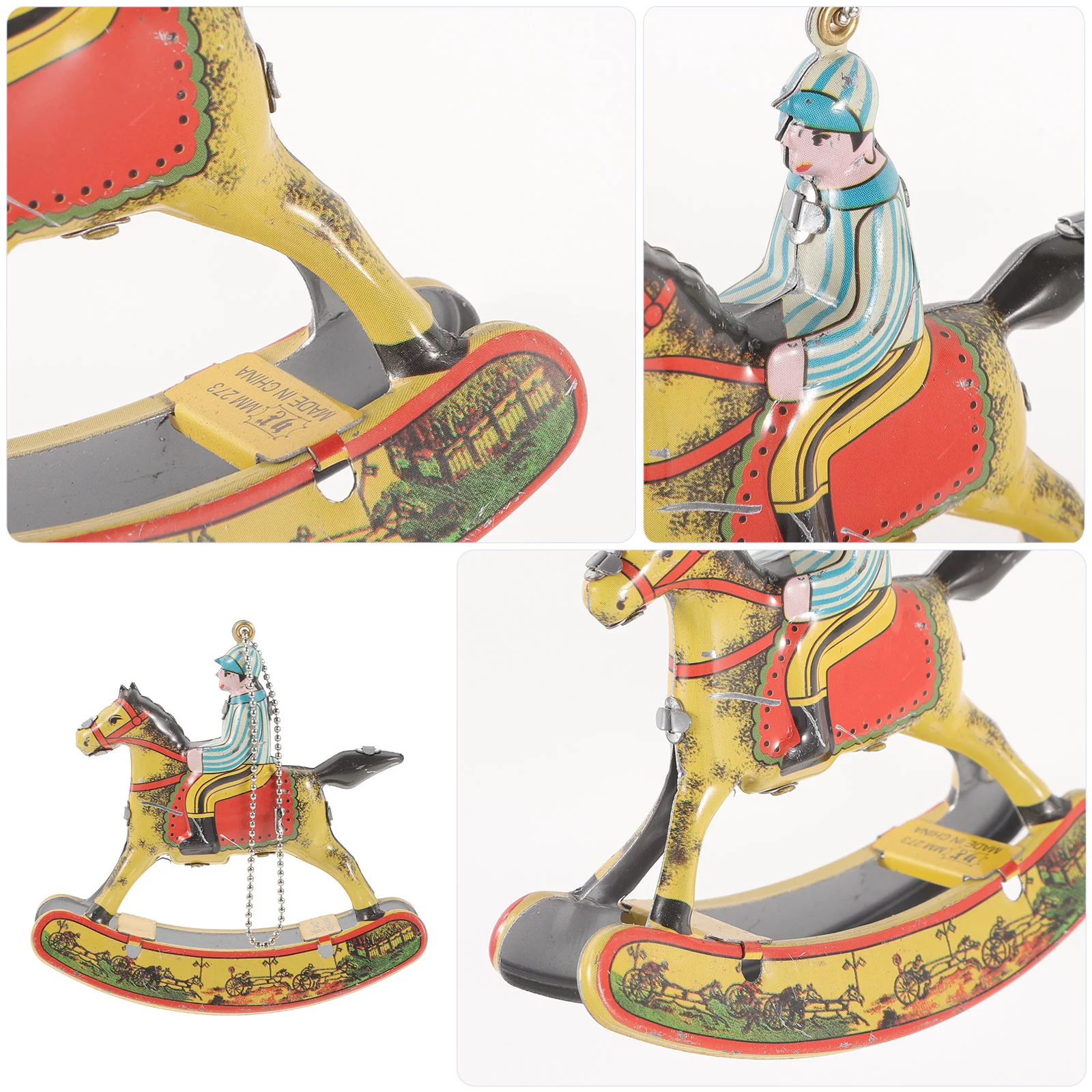 Child Rocking Horse Tin Toys Decor Adorable Metal Desktop Ornament Wrought Vintage