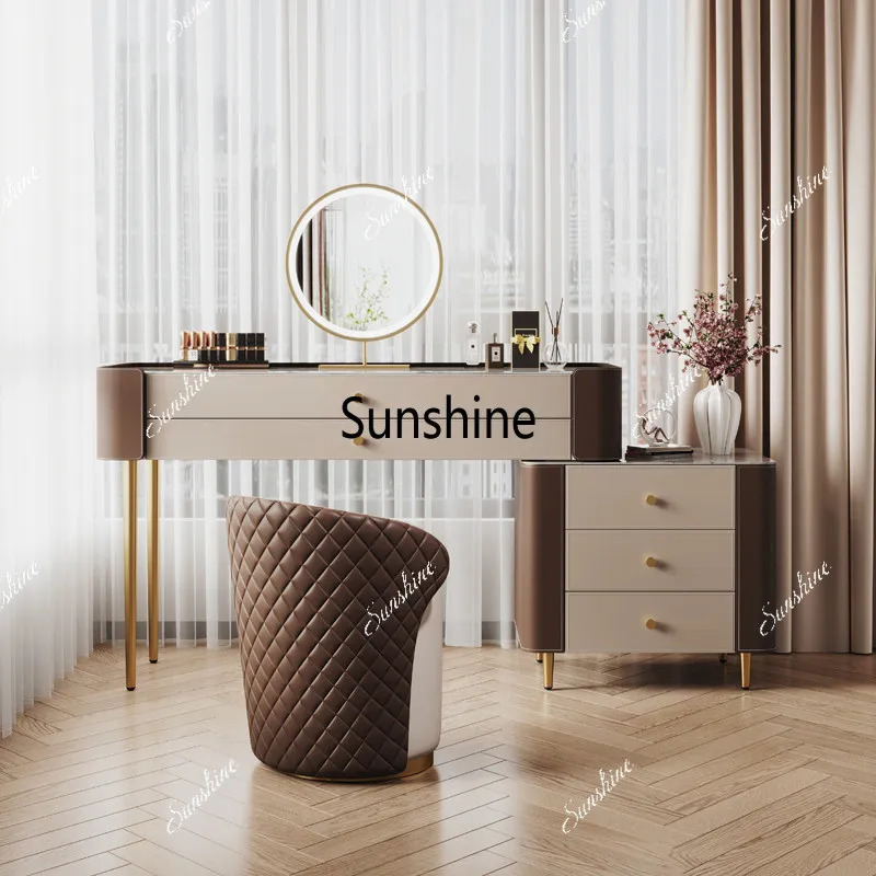 Bedroom modern minimalist saddle leather rock slab high-end makeup table