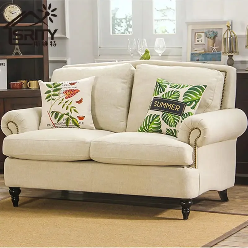 American LED luxury sofa solid wood high-end rural fabric sofa