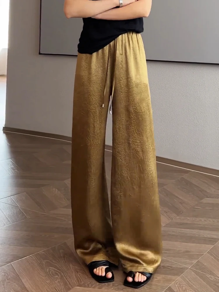 

Женские летние тонкие прямые брюки с высокой талией и широкими штанинами, свободные, повседневные, струящиеся, в пол, в корейском стиле