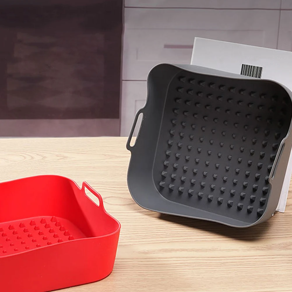 

2 Pcs 20CM Square Silicone Baking Tray for Air Fryer over 5L Nonstick Heat Resistant Reusable Kitchen Accessories
