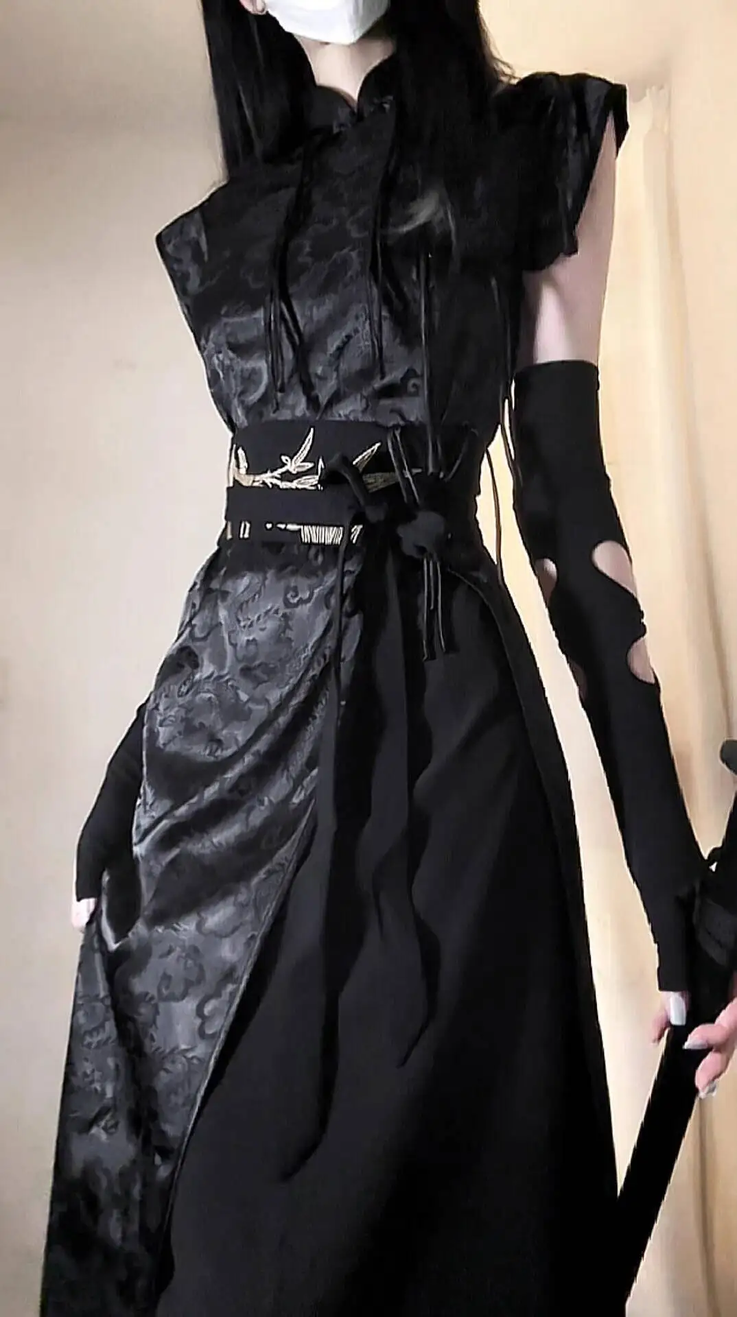 

New Chinese Style National Style Han Elements Black Improve Cheongsam Personality Hottie Skirt Retro Goth Halloween Cos Cosplay