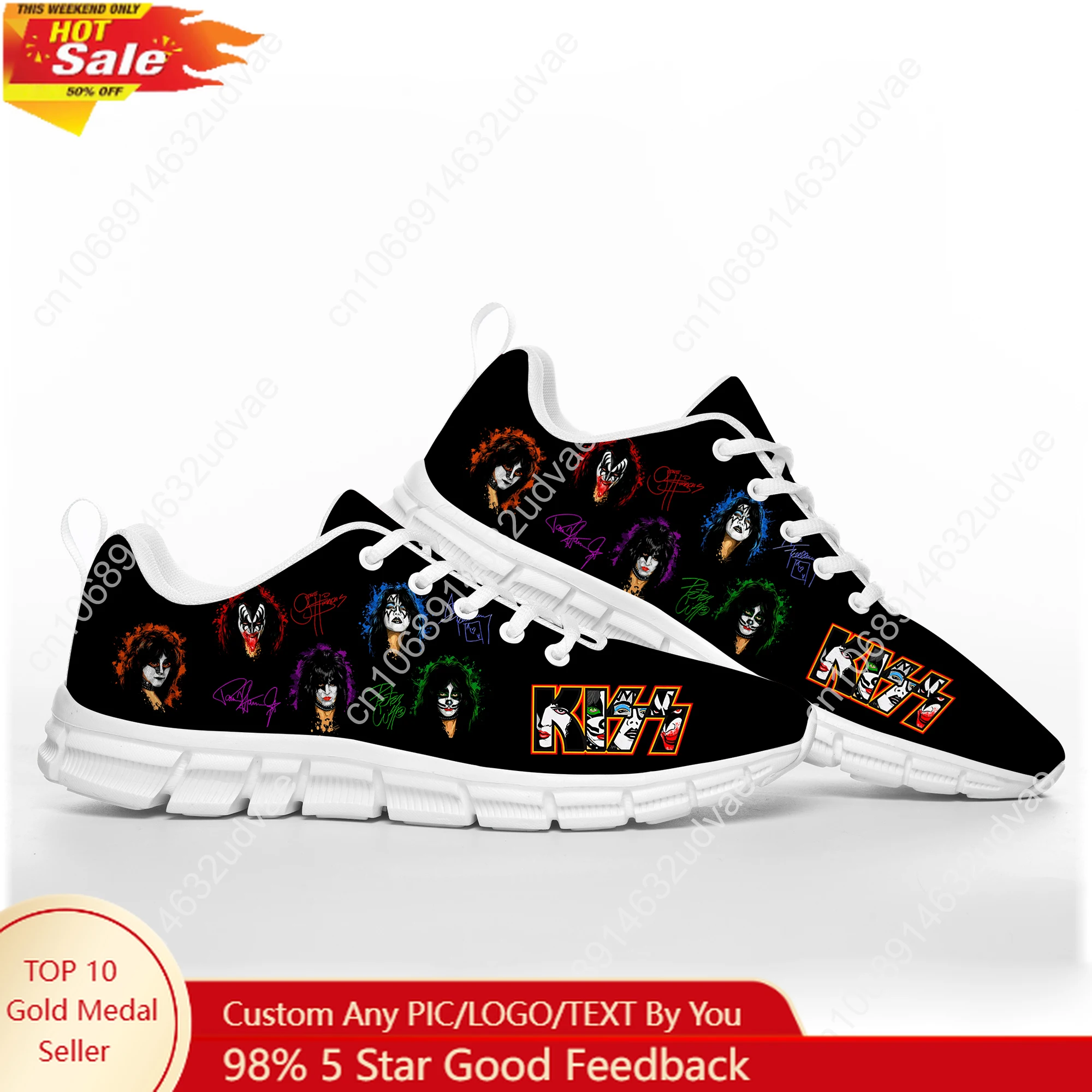 

Kiss Rock Band Sports Shoes Mens Womens Teenager Kids Children Sneakers Footwear Casual Custom Made Couple Shoes White