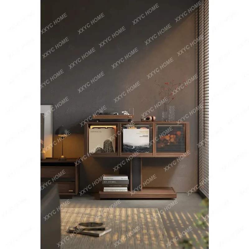 

SLRemovable North Black Walnut Solid Wood Side Cabinet Living Room Home Display Cabinet Storage Cabinet
