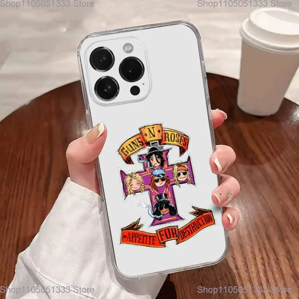 حافظة هاتف Band G-Guns N Roses لهاتف iPhone 17,16,15,14,13,12,11 Plus, Pro,Max,XR,XS,Plus,E,SE4,Mini غطاء شفاف