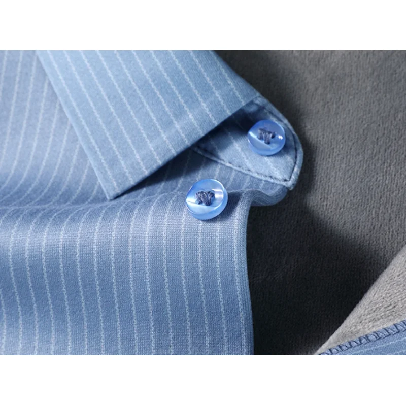 Hoogwaardige Mannen Gestreept Business Shirt 2023 Nieuwe Herfst Winter Lange Mouw Plus Fluwelen Dikke Warmer Shirt Mannen Kleding C0221