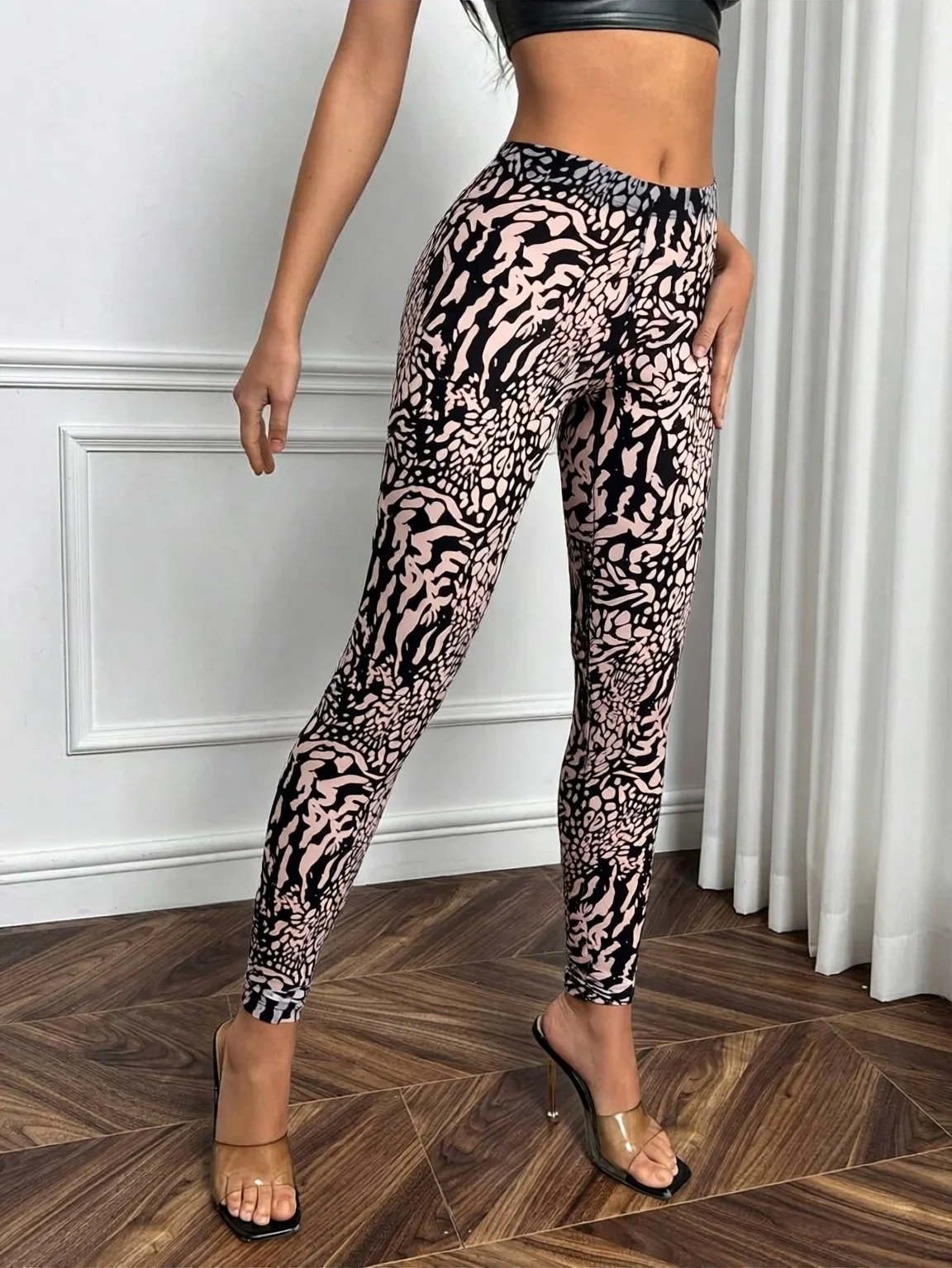 Women Casual Mesh Print Leggings Summer 2026 Elastic Tights Leggings Pants Leopard view 2