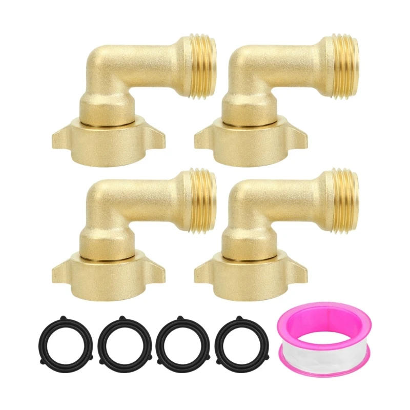 Brass Hose Adapter 4 Pack, 3/4 Inch Water Hookup Set for Garden Use