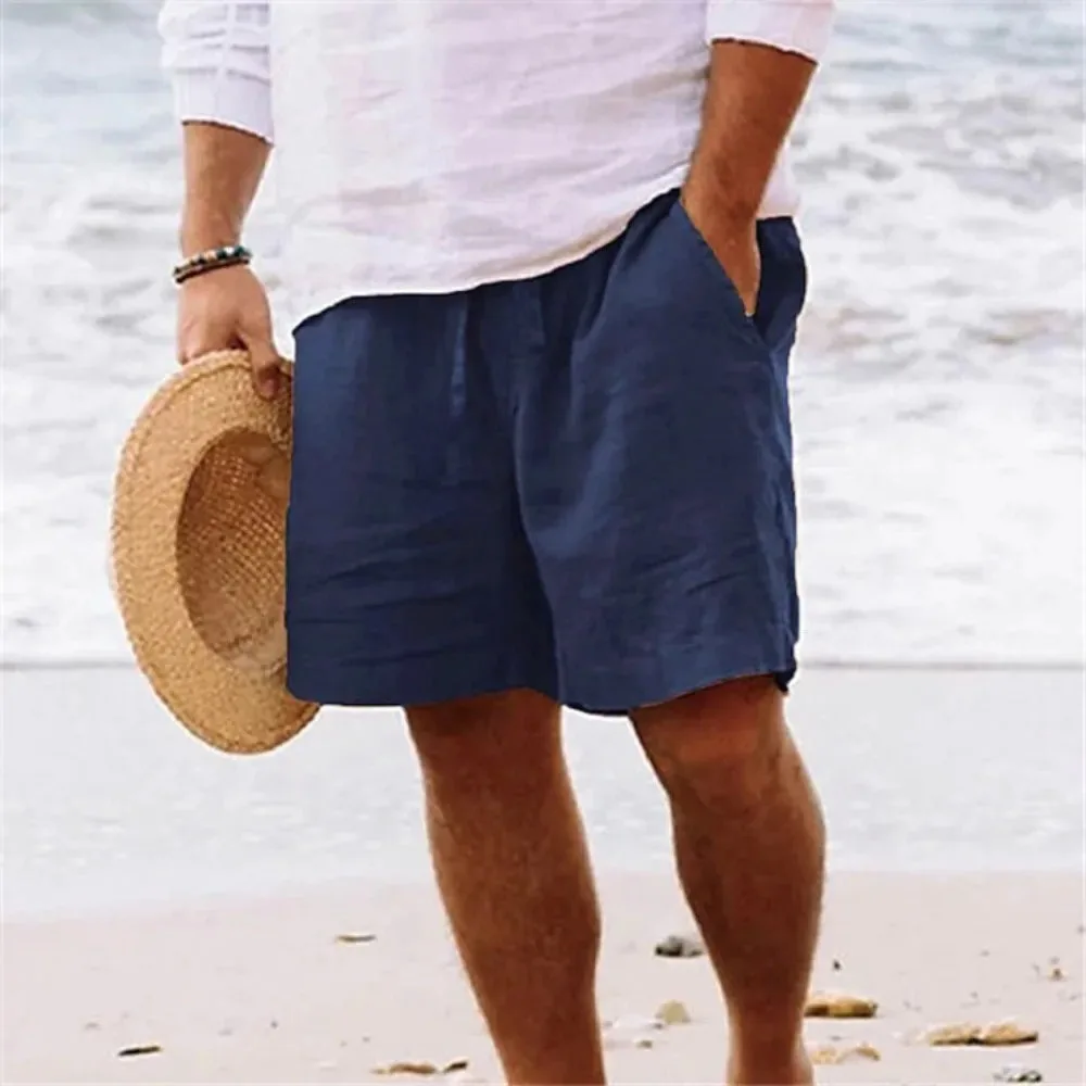 Sommer-Shorts für Herren, Kordelzug, elastische Taille, atmungsaktiv, leicht, Baumwolle, Leinen, lässig, Strand-Stil, Hawaii, kurze Hose – Detail 7