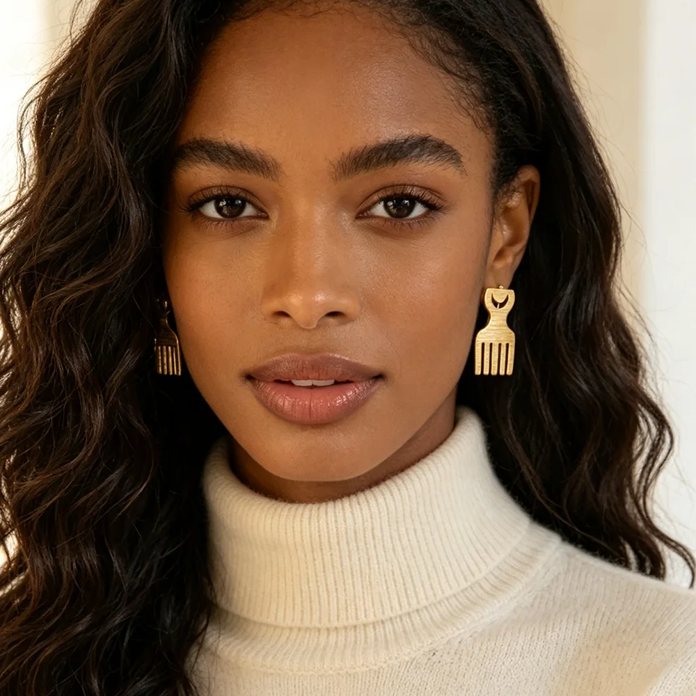 Nigerian ische vergoldete Ohrringe und Ring für Damen Persönlichkeit Design Ohrringe und Cocktail Ring Set afrikanische Verlobung feier – Detail 2