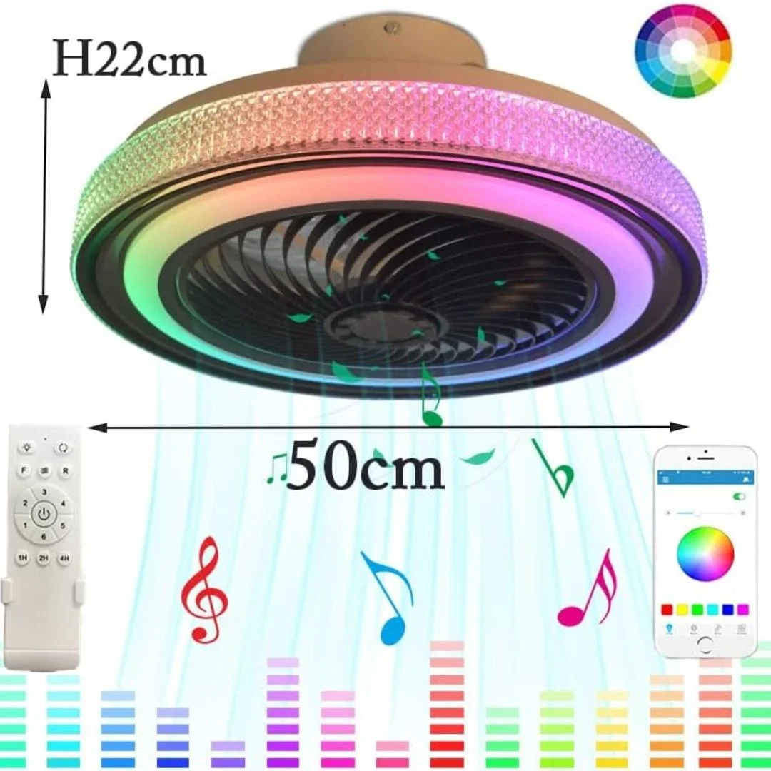 85-265V 50CM RGB-plafondventilator met led-licht Slimme afstandsbediening Kroonluchter Elektrische stille afdichting Fan Lamp voor huisverlichting