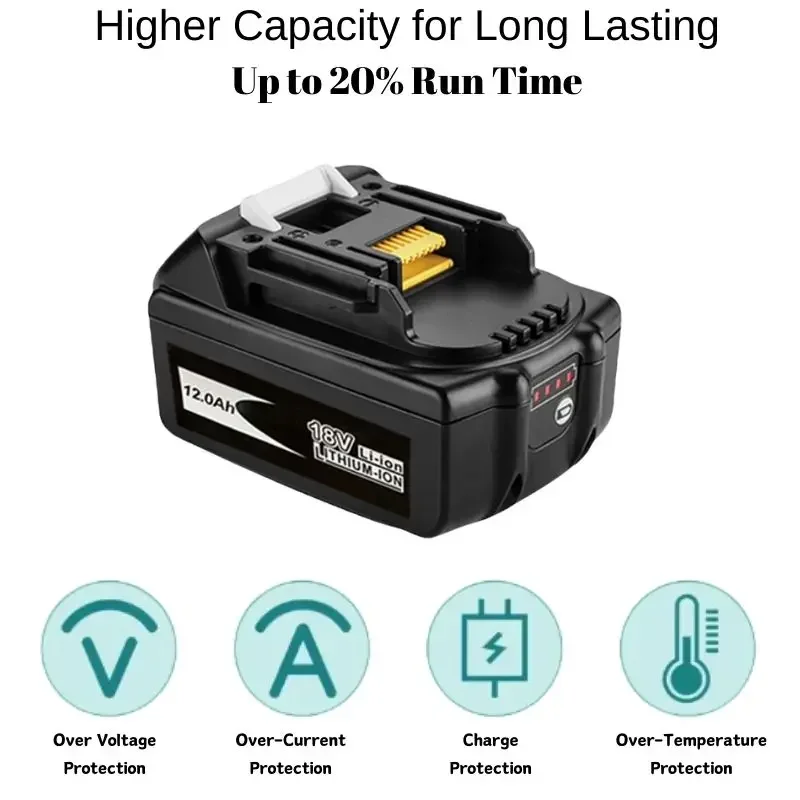 Newest Version BL1860 18V 12000mAh Li ion Rechargeable Battery for Makita Battery 18 V BL1830 BL1840 BL1850 BL1860B BL1860