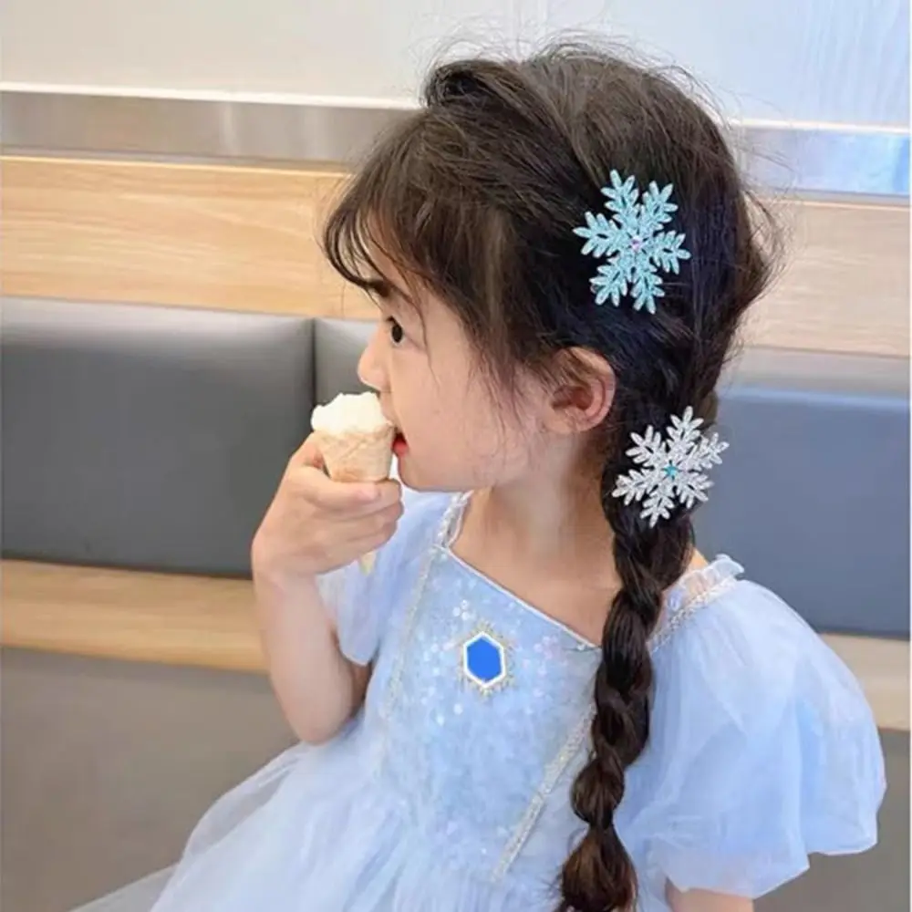 2Pcs/set Snowflake Hair Clip Blue White Christmas Hair Accessory Women Xmas Bow Hair Clip Festive Snowflake Hairpins Party Gift