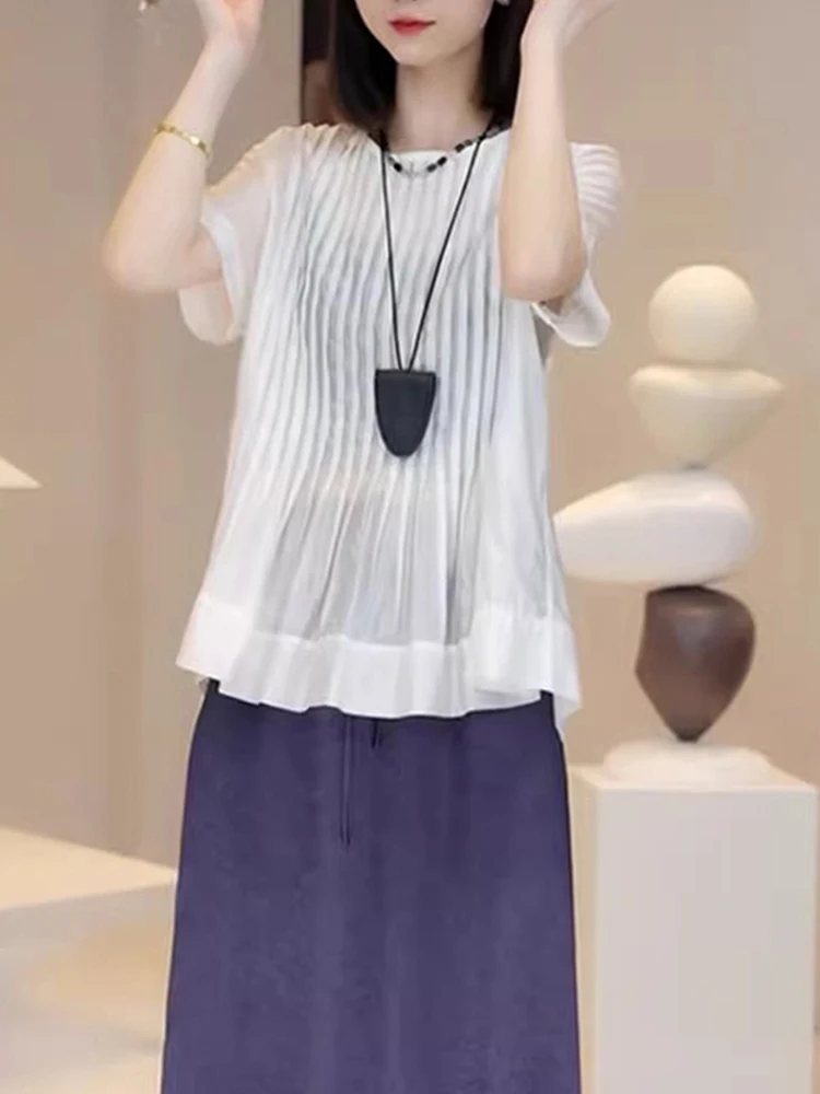 

Slimming Casual Loose ort Sve Summer irt Thin Chiffon Top Breathable Korean Sle Straight Cut round Neline