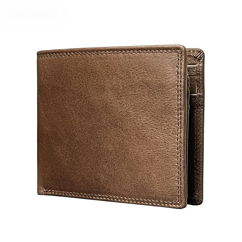 Multi-Functional First Layer Cowhide Men's Wallet Retro Horizontal Zipper Change Credit Card Position Men's Real-Leather Bag