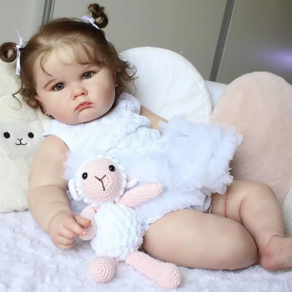 BZDOLL Realistyczna 60 cm 24-calowa miękka silikonowa lalka odrodzona z obrazem 3D skóry i naczyniami Ręcznie robiony prezent urodzinowy dla niej