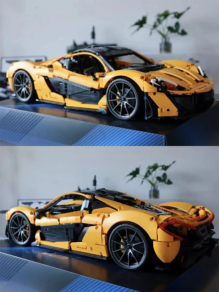 

Building block toy 1:8 sports car orange sports car racing puzzle toy integrated linkage McLaren 3893 particles