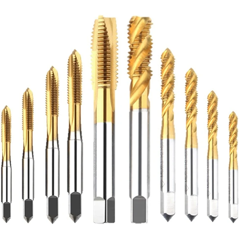 10Pcs Machine Screw Tap Set, Spiral Flute Drill Taps Metric M3-M8 And Spiral Pointed Taps M3-M8 Thread Tapping Tool