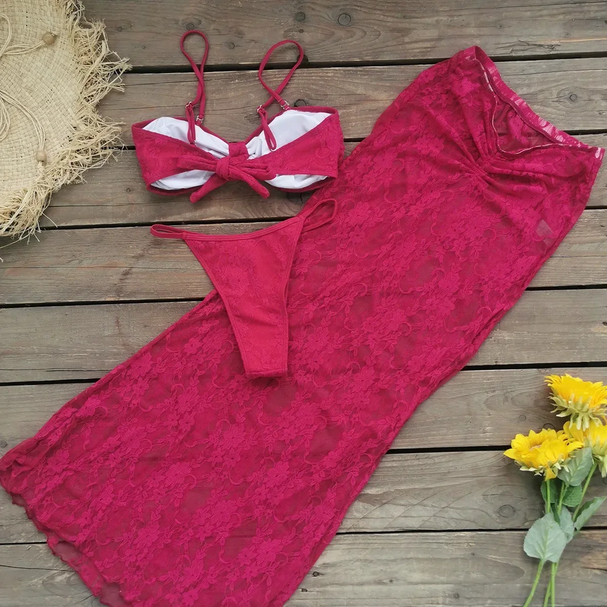 2025年新作 高品質3点ビキニセット セクシー プッシュアップ バックレス レディース水着 グラデーション カバーアップ ハイエンド ニッチ ビーチウェア