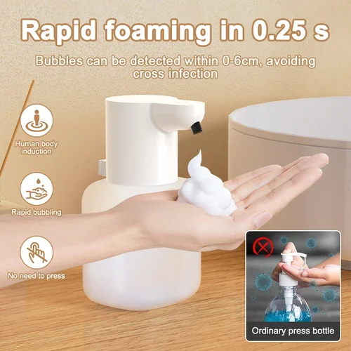 Imagen 2 del producto Dispensador automático de jabón líquido de 550ml, Sensor infrarrojo IPX5 montado en la pared, desinfectante recargable por USB, lavadora de manos para Baño