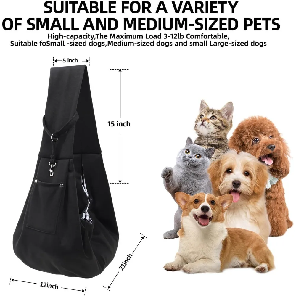 Reversible Puppy Carrier Purse - Hand-Free Dog Sling for Small Dogs and Cats, Travel Safety Harness (Black) - view 4