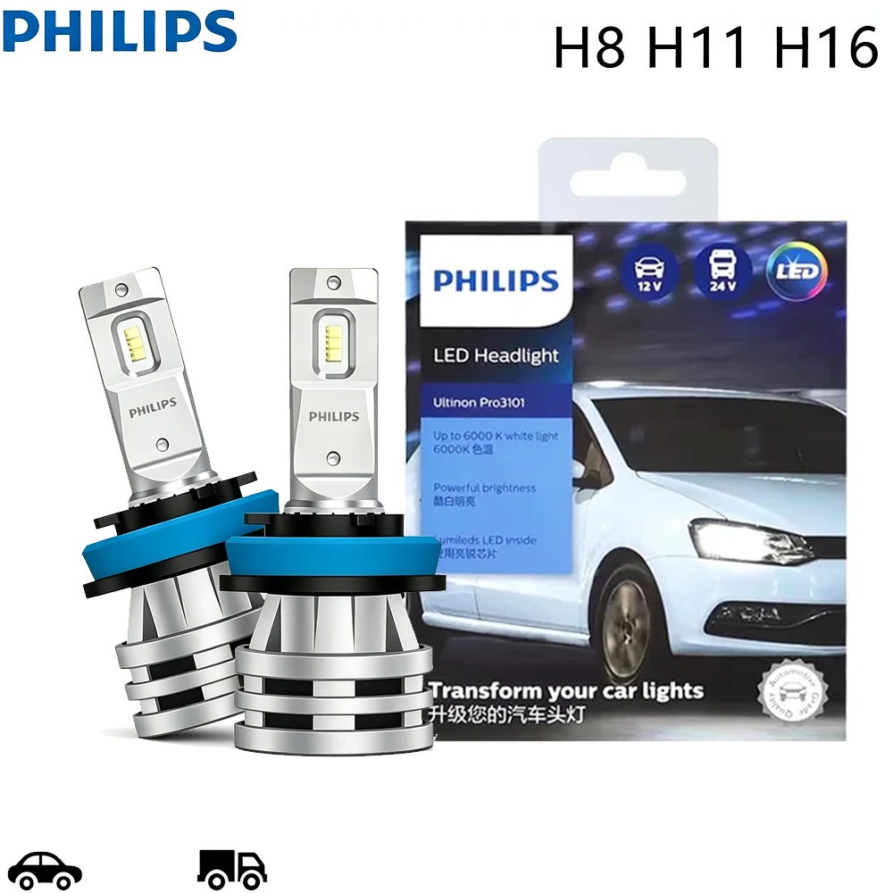 Philips H16 H11 H8 LED Ultinon Pro3101 Car Fog Light 12/24V PGJ19 48W Bright WhiteBulbs Lumileds  6000K LED Lamps 11366U3101X2