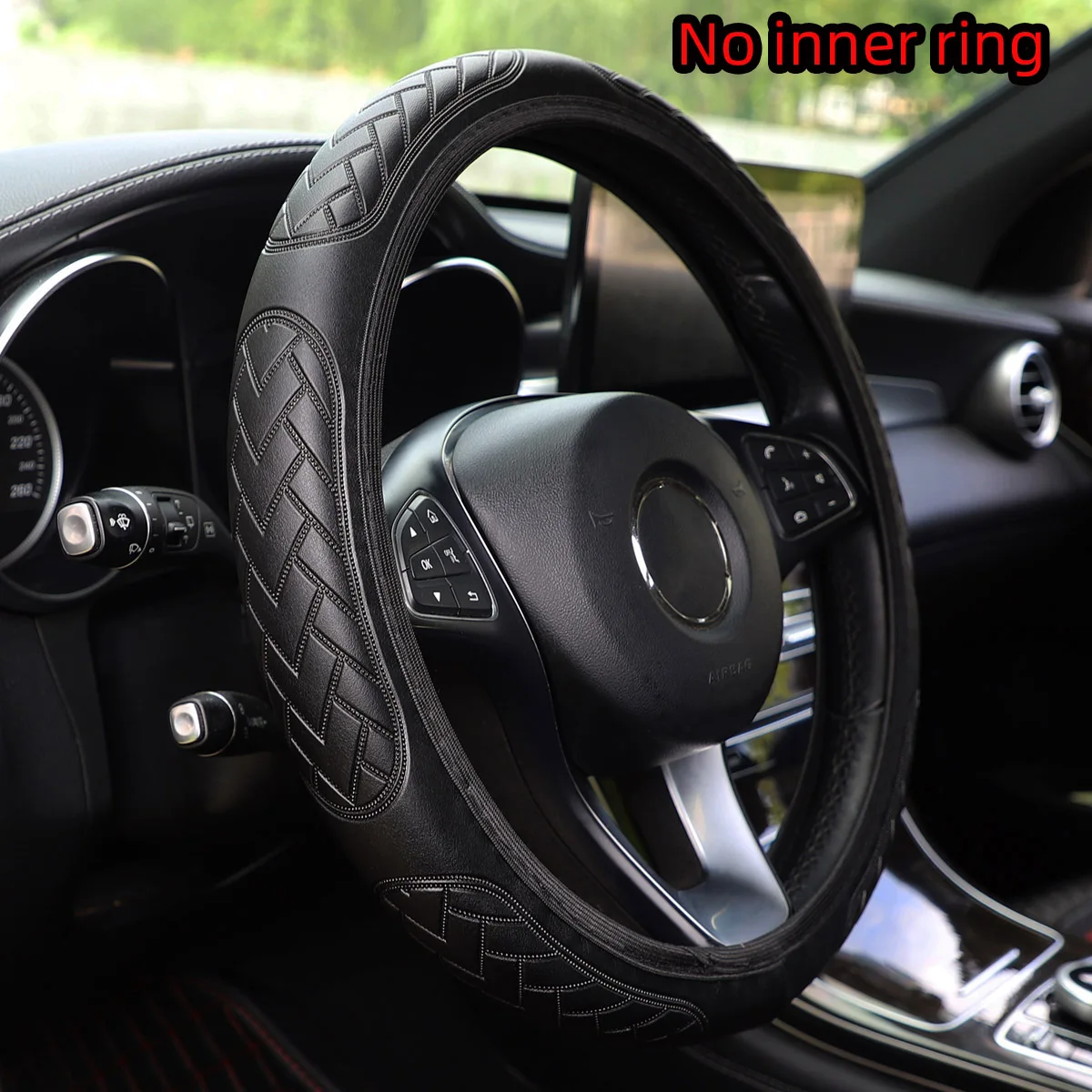 6 round Thick Rimless Embossed PU Leather Steering Wheel Cover for All Seasons Car Interior Accessory
