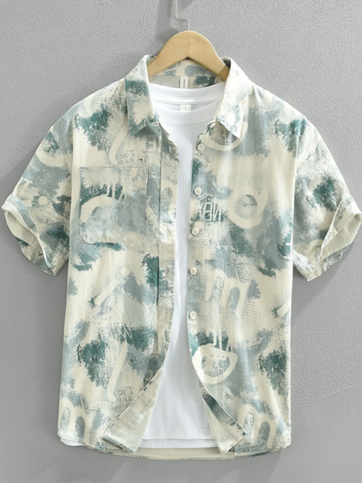 

Loose Fit Pure Cotton ort Sve irt Men's Summer Breathable Printed Color f Sve Workwear Youth Casual irt