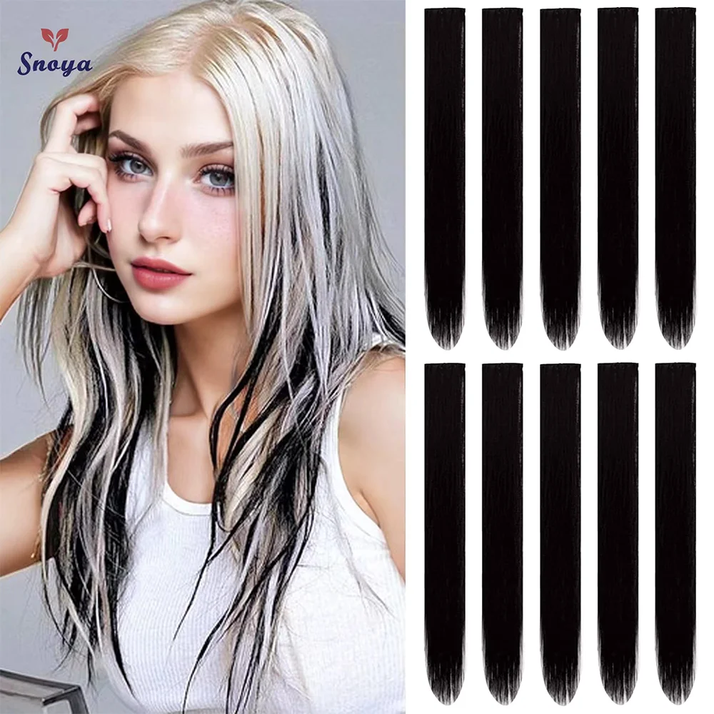 

10Pieces 22 inch Colored Hair Extensions, Multi-colors Party Highlights Clip in Synthetic Hair Extensions