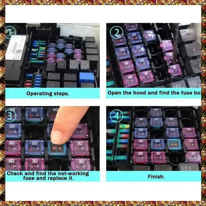 BTCL 30Pcs Box 20A-60A PAL Fuse Mini Copper Long Female Fuse Fuse Kit Mini Square Fuse,Car Fuse Combination Set