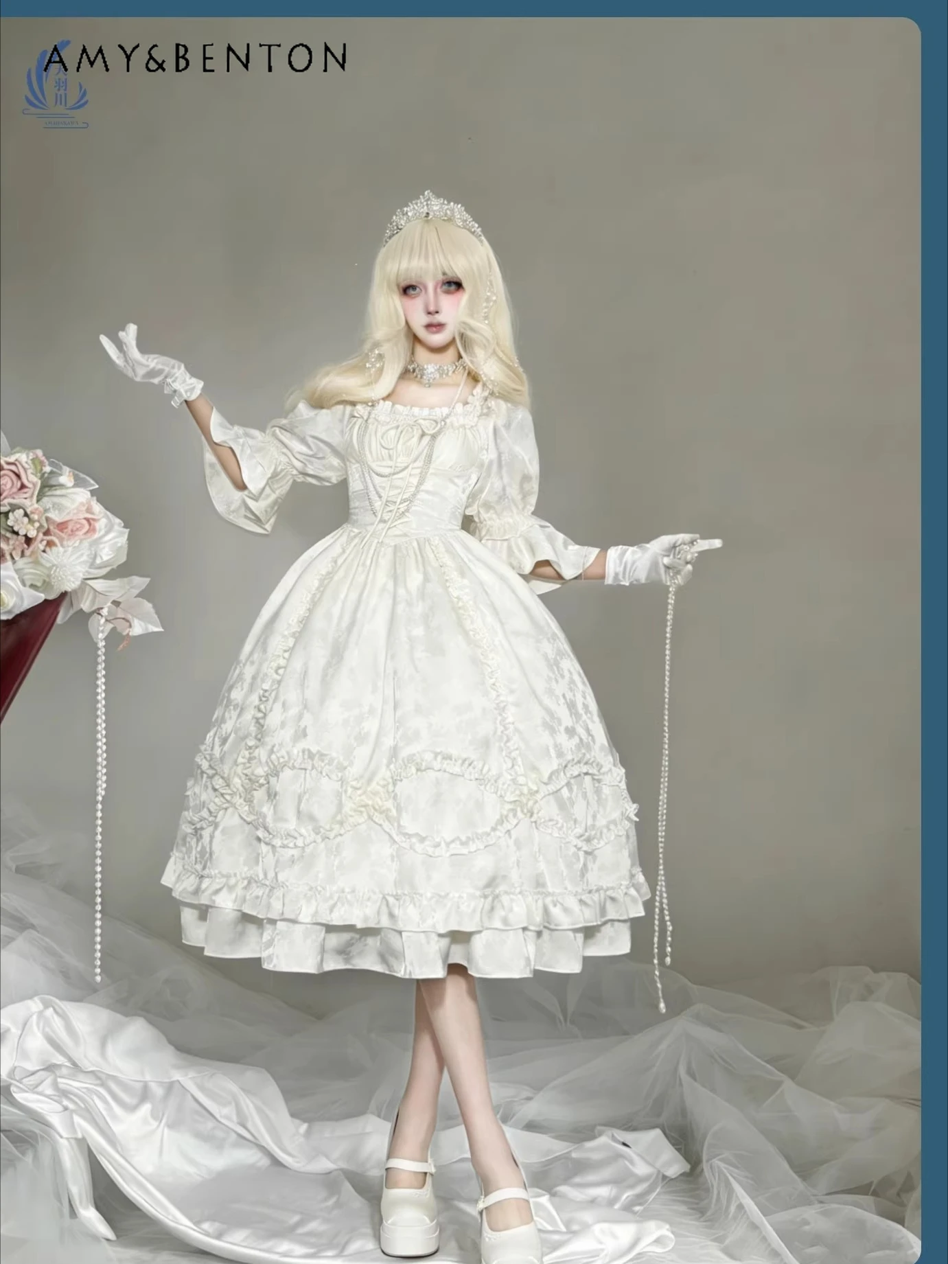 

Элегантное белое платье Лолита для женщин, винтажное викторианское платье с рюшами и кружевом для чаепития, милое платье принцессы для свадьбы, косплей-костюм для девочек