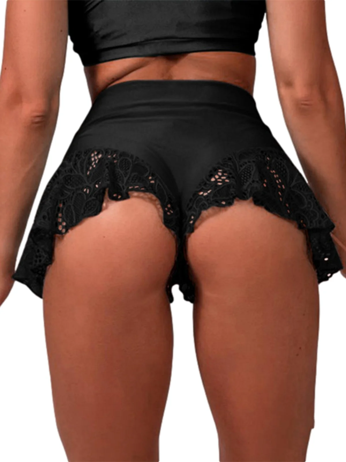 Lace Patchwork Shorts Women Solid Color Booty Hot Pants High Waist Lifting Sporty Style Leggings Gym Workout Sexy Summer Pants