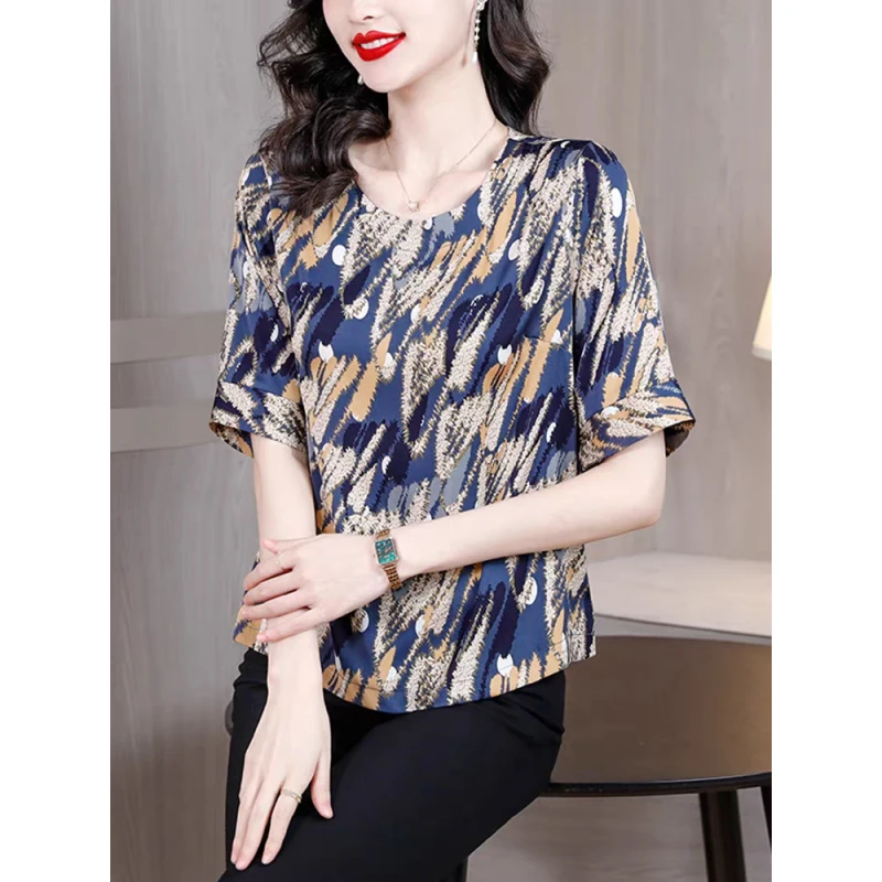 Women Summer Korean Fashion All-match Printing O-neck Short Sleeve T-Shirt Women Clothes Casual Appear Thin Elegant Thin Top Tee