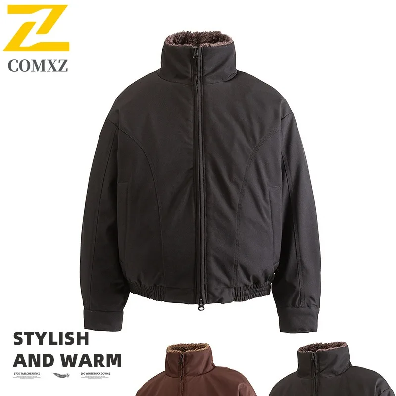 COMXZ Men Puffer Jacket 2025 Unisex Versatile Ski Street Lightweight Loose Travel Cotton-Padded Jacket Warm Snow Winter Jacket