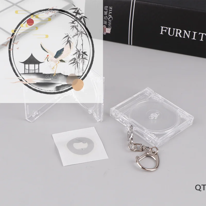 

1 шт. пустой мини-футляр для CD-дисков с брелоком для ключей, для самостоятельного изготовления, украшение для рюкзака, подвеска-брелок