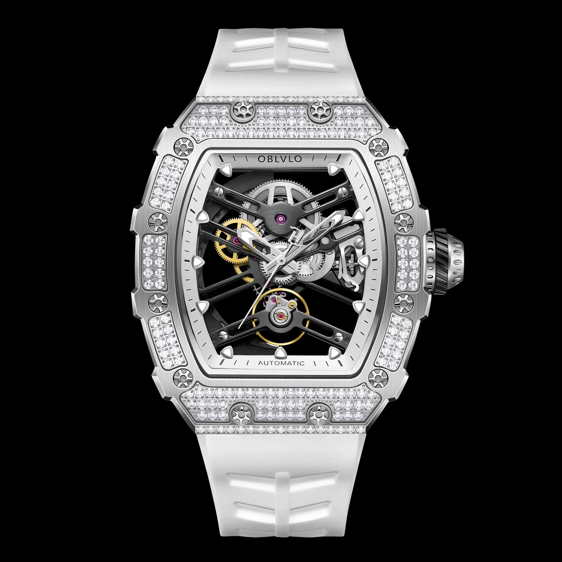 OBLVLO ساعة أوتوماتيكية للرجال 50.8 مللي متر * 43 مللي متر ميكانيكية تونيو ساعة اليد الجوف خارج الهاتفي 50 متر مقاوم للماء الياقوت مضيئة