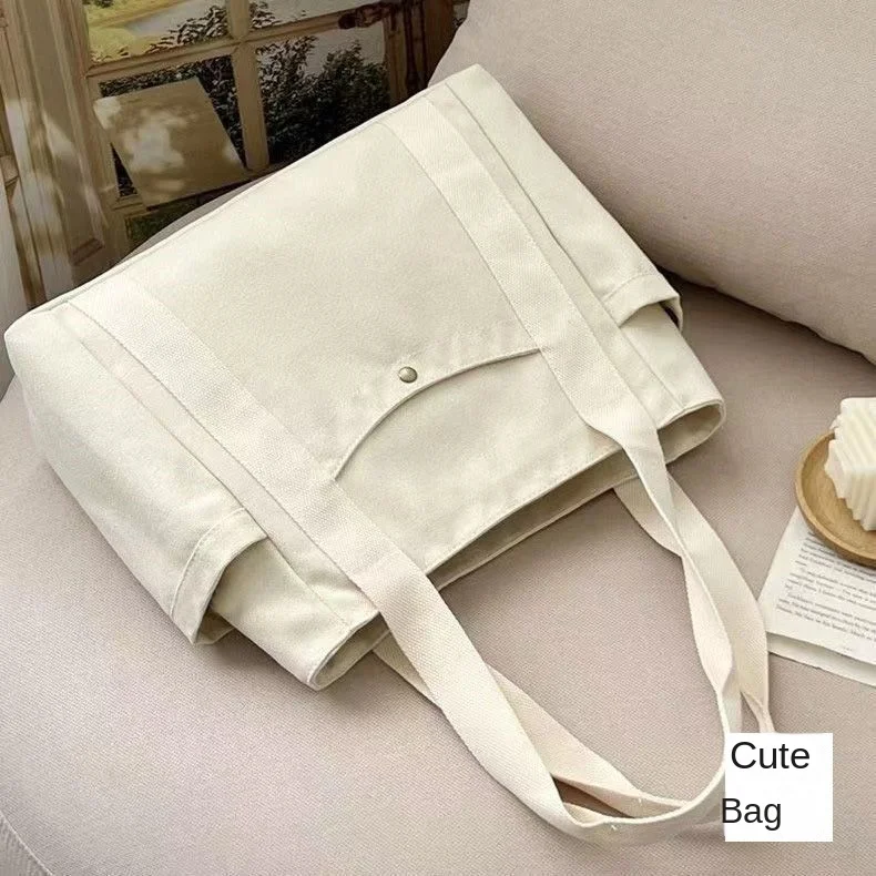 Geräumige Canvas-Tragetasche mit Schriftzug, Vielseitige Handtasche für Pendler, Arbeit, Studenten, Untertagetasche für Damen, Einkaufstasche – Detail 7