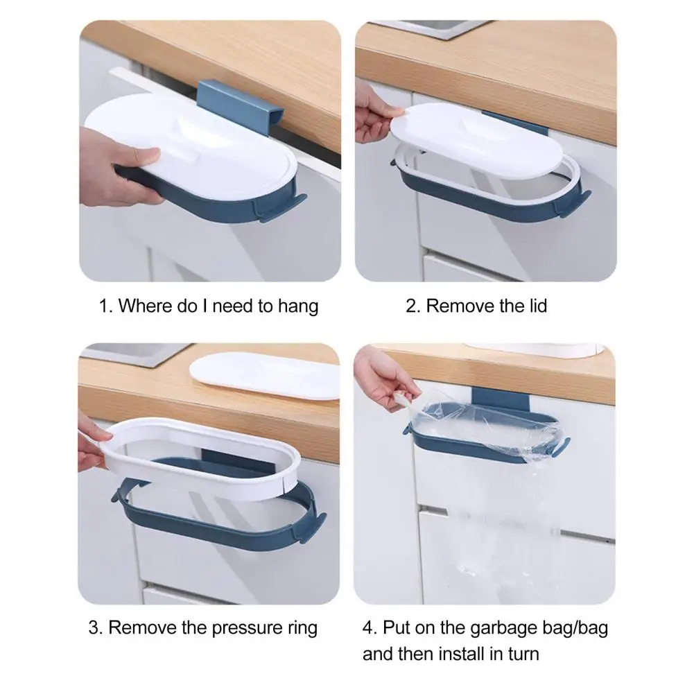 Trash Disposal Tool Odor-control Garbage Rack with Secure Bag Holder Easy Installation Lid for Cabinet Edge Keep Space Clean