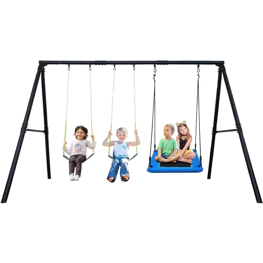 

Hapfan 600lbs Heavy Duty Swing Set with 1 Platform Swing, 2 Belt Swings,A Frame Metal Swing Set for Outdoor Backyard